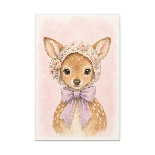 Baby Deer Nursery Canvas Wall Art | Watercolor Animal Print | Kids Room Decor