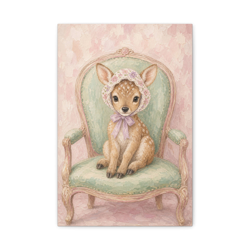 Baby Deer Nursery Canvas Wall Art — Vintage armchair series. Product mockup 1 of 25.