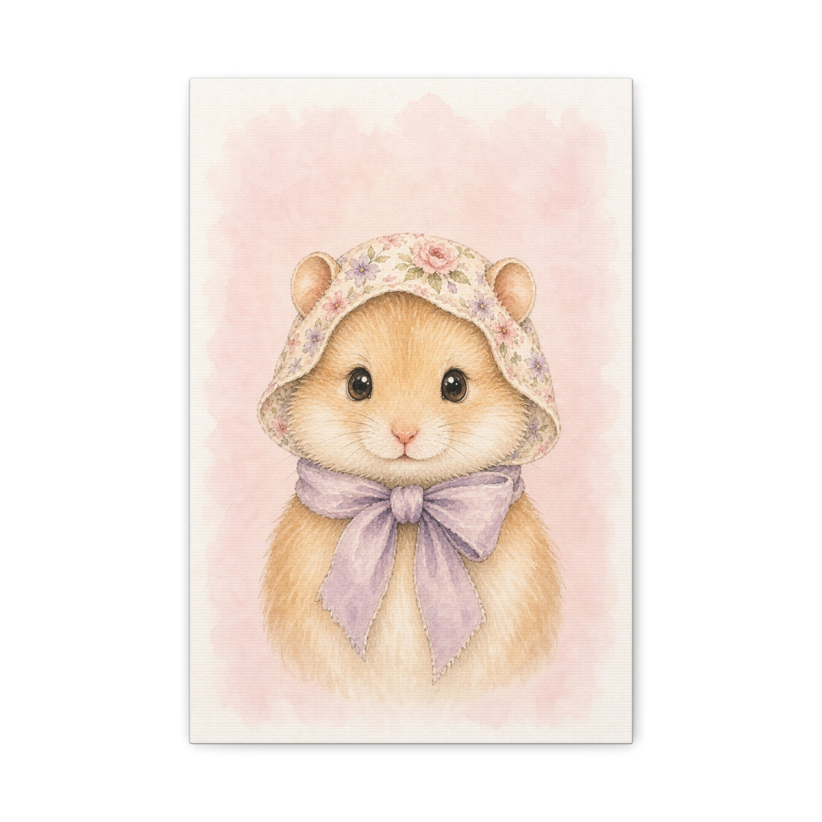 Baby Hamster Nursery Canvas Wall Art — Floral & lavender series. Product mockup 1 of 24.