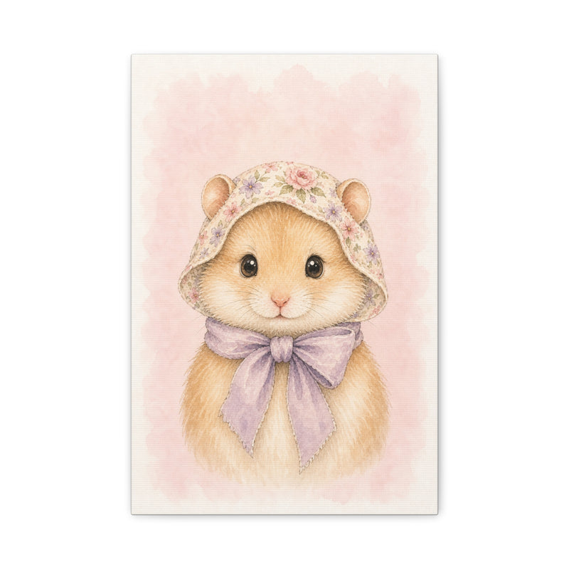 Baby Hamster Nursery Canvas Wall Art — Floral & lavender series. Product mockup 1 of 24.