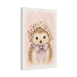 Baby Hedgehog Nursery Canvas Wall Art — Floral & lavender series. Product mockup 7 of 24.