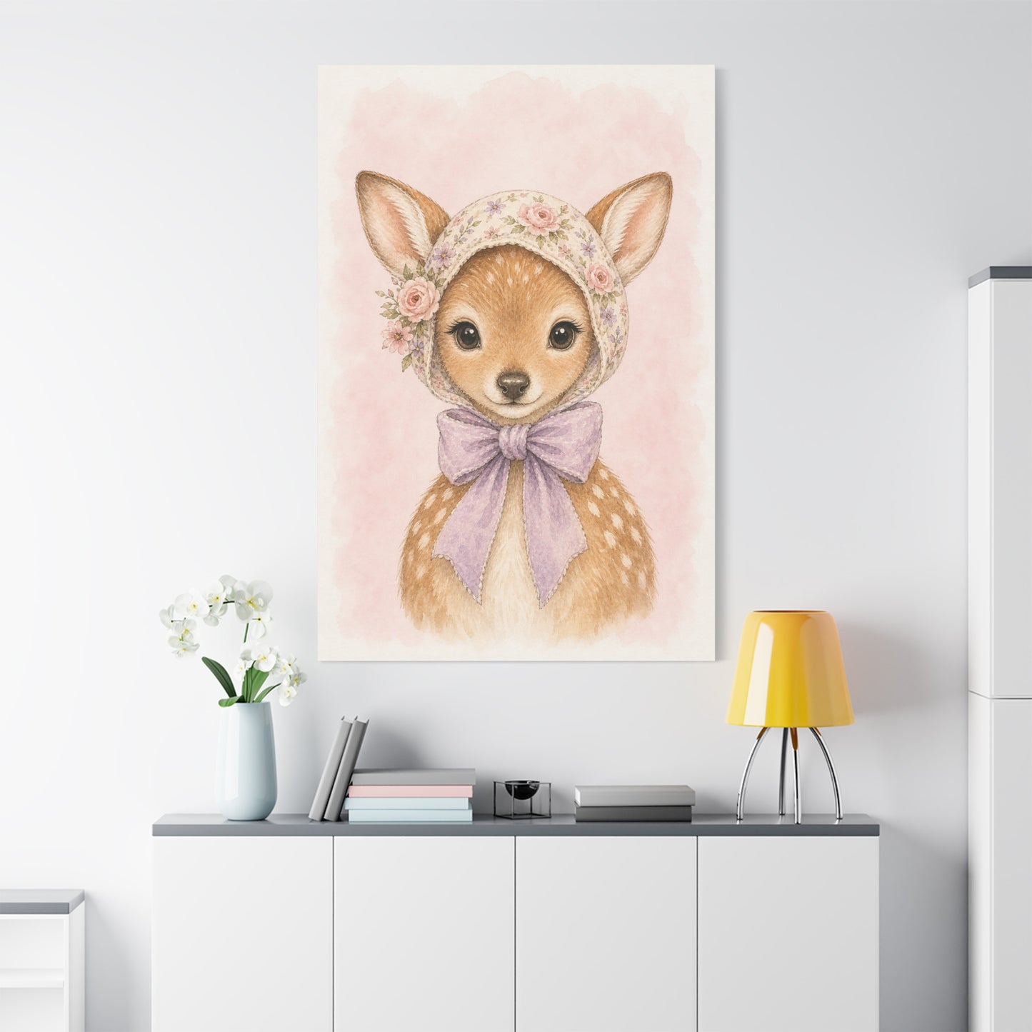Baby Deer Nursery Canvas Wall Art | Watercolor Animal Print | Kids Room Decor