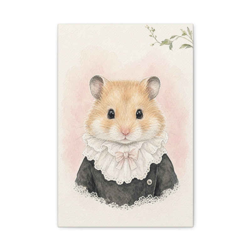 Baby Hamster Nursery Canvas Wall Art — Lace collar series. Product mockup 1 of 24.