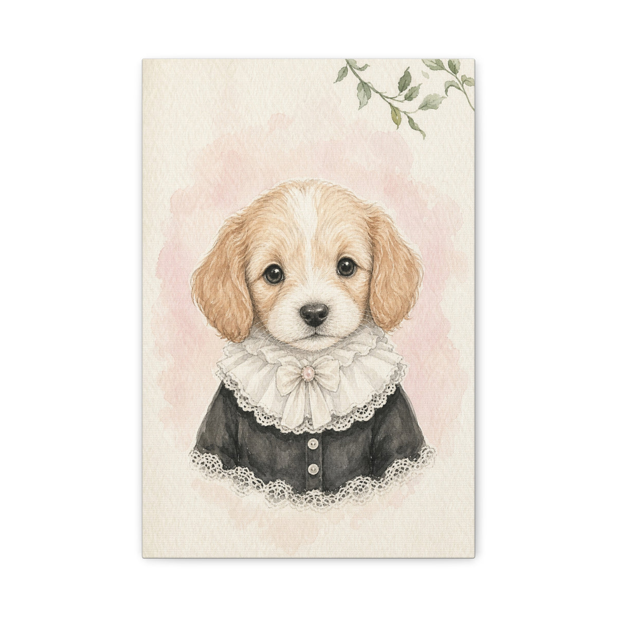 Baby Puppy Nursery Canvas Wall Art — Lace collar series. Product mockup 1 of 24.