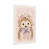 Baby Hedgehog Nursery Canvas Wall Art — Floral & lavender series. Product mockup 16 of 24.