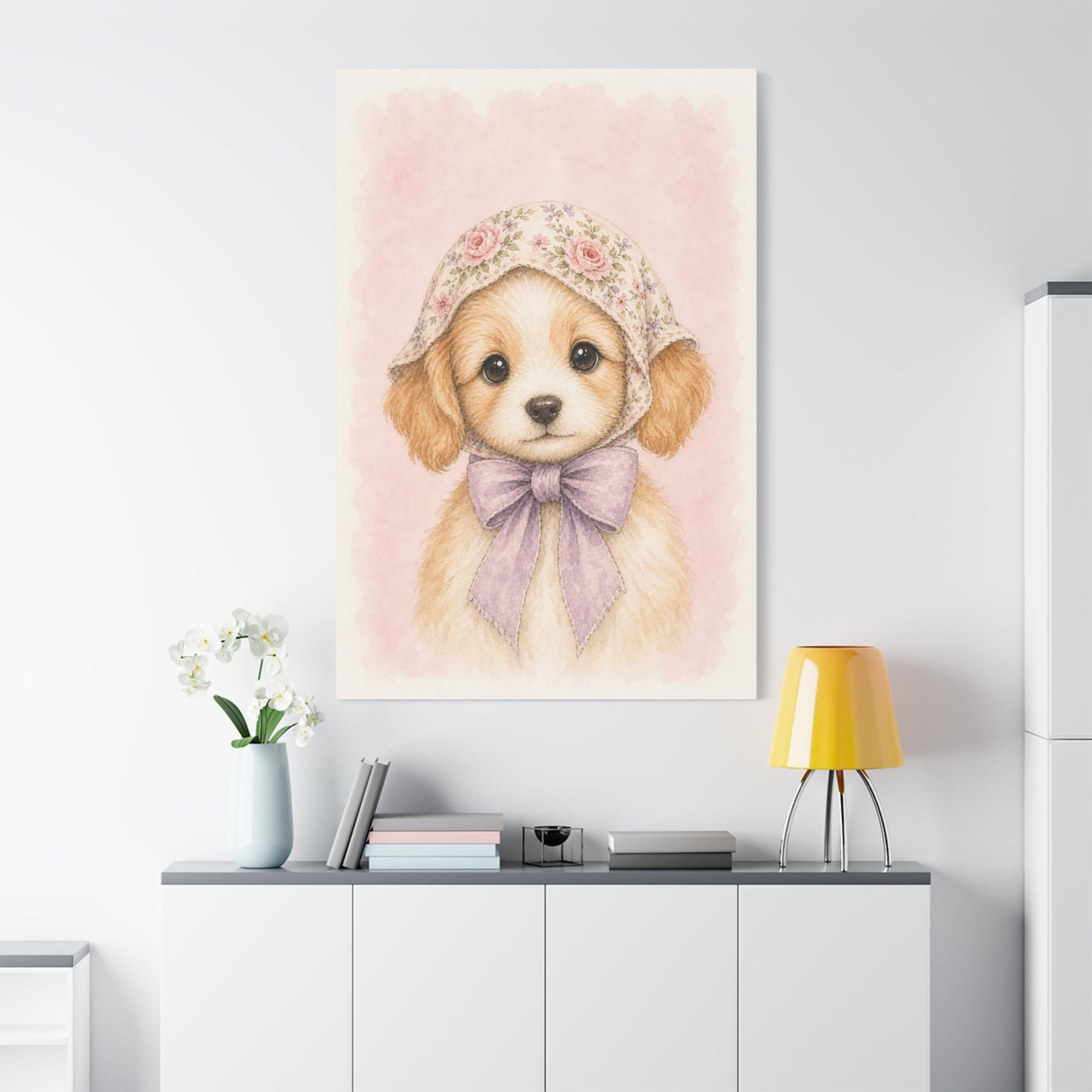 Baby Puppy Nursery Canvas Wall Art | Watercolor Animal Print | Kids Room Decor