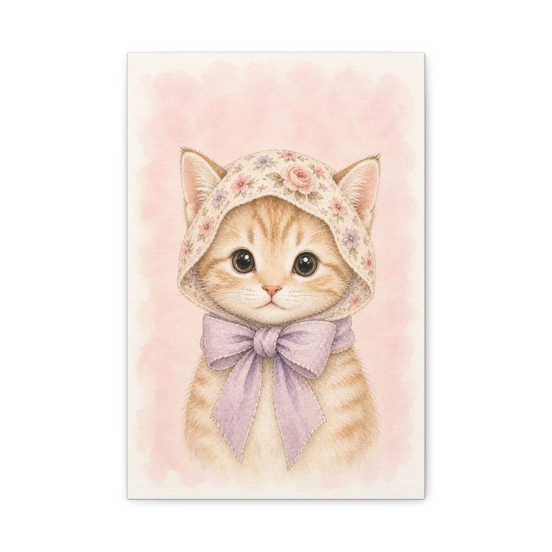 Baby Kitten Nursery Canvas Wall Art — Floral & lavender series. Product mockup 1 of 24.