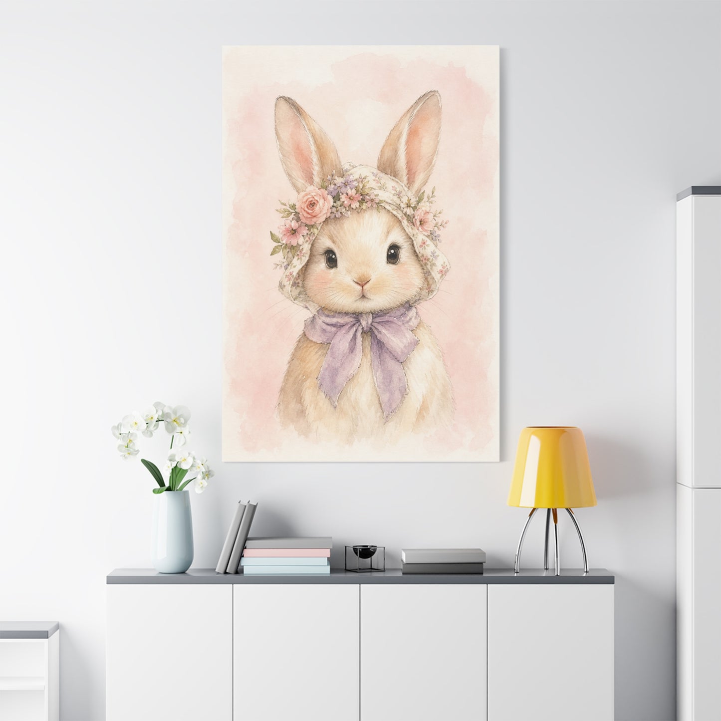 Baby Rabbit Nursery Canvas Wall Art | Watercolor Animal Print | Kids Room Decor