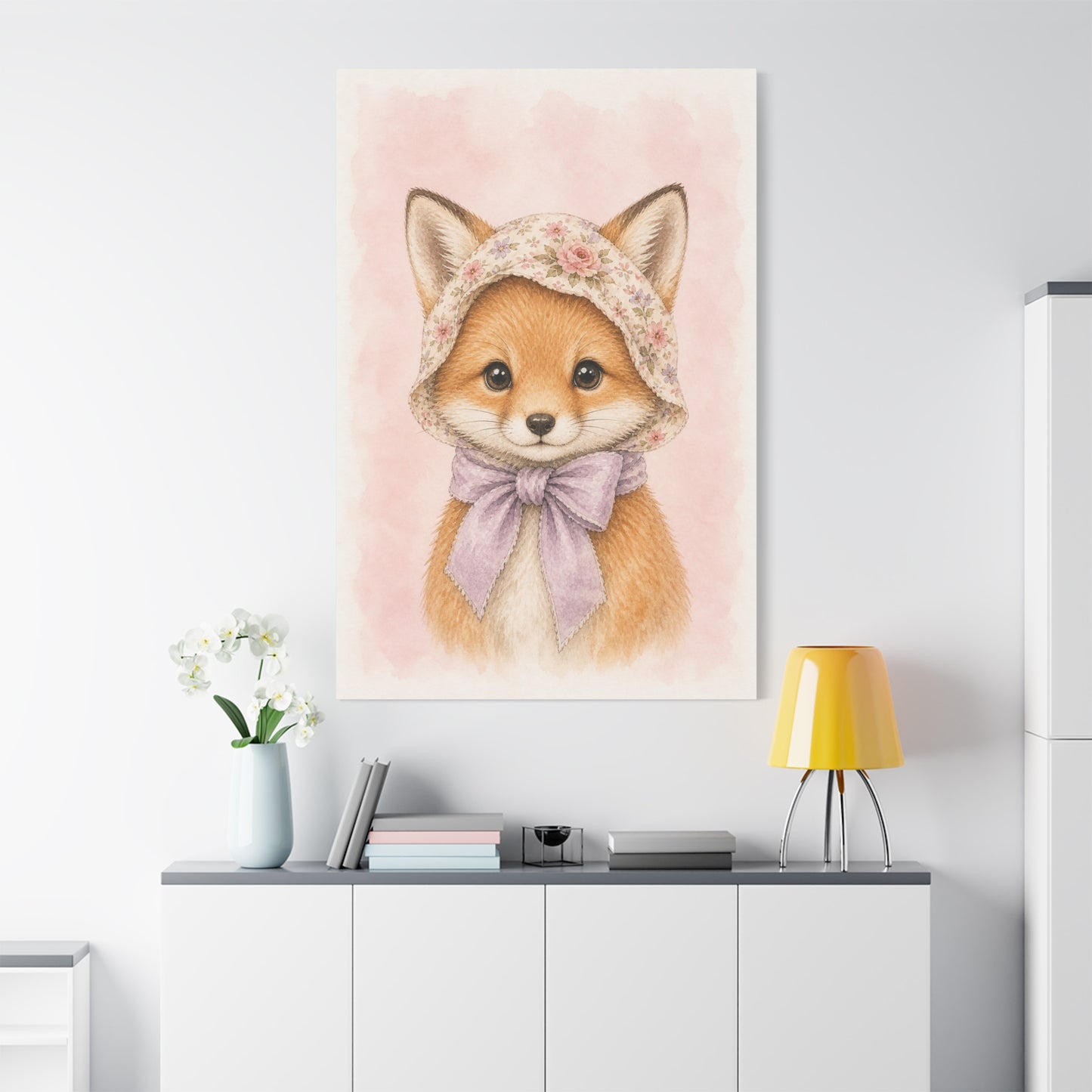 Baby Fox Nursery Canvas Wall Art | Watercolor Animal Print | Kids Room Decor