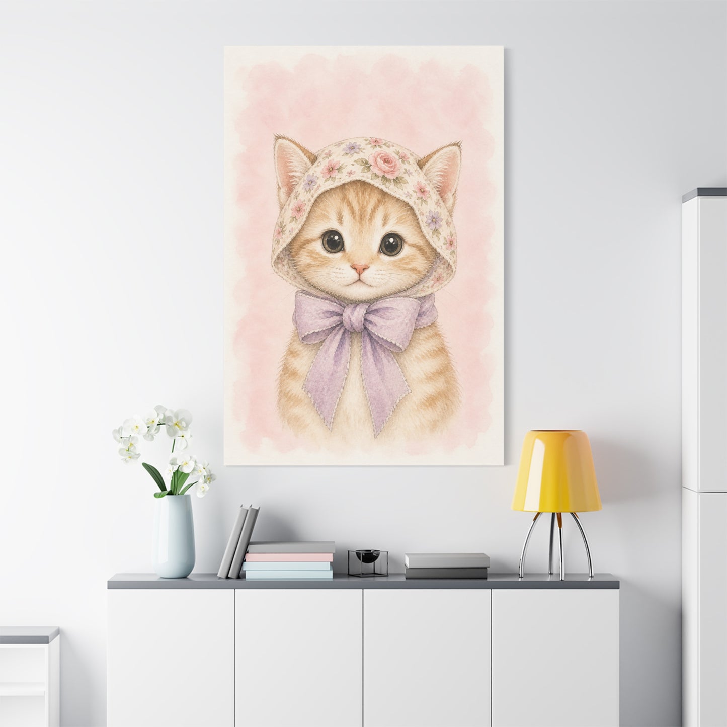 Baby Kitten Nursery Canvas Wall Art | Watercolor Animal Print | Kids Room Decor