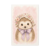 Baby Hedgehog Nursery Canvas Wall Art — Floral & lavender series. Product mockup 4 of 24.