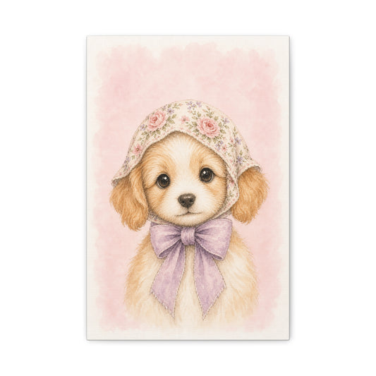 Baby Puppy Nursery Canvas Wall Art | Watercolor Animal Print | Kids Room Decor