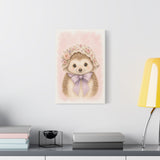 Baby Hedgehog Nursery Canvas Wall Art — Floral & lavender series. Product mockup 8 of 24.