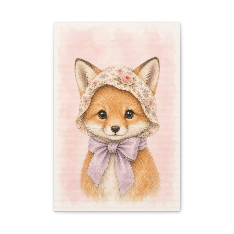 Baby Fox Nursery Canvas Wall Art — Floral & lavender series. Product mockup 1 of 24.
