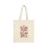 A Sound Mind In A Sound Body Tote Bag — Ancient Wisdom Quote Canvas Bag — Colorful Philosophy Gift — Front view — Photo 1