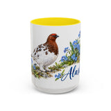 Alaska State Bird and Flower Mug, Watercolor Botanical Coffee Cup, Nature Lover Gift, 11oz 15oz Accent Mug — 15oz / Yellow — front