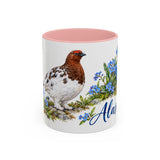 Alaska State Bird and Flower Mug, Watercolor Botanical Coffee Cup, Nature Lover Gift, 11oz 15oz Accent Mug — 11oz / Pink — front