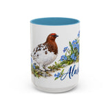 Alaska State Bird and Flower Mug, Watercolor Botanical Coffee Cup, Nature Lover Gift, 11oz 15oz Accent Mug — 15oz / Light Blue — front