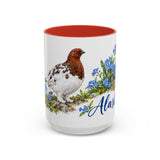 Alaska State Bird and Flower Mug, Watercolor Botanical Coffee Cup, Nature Lover Gift, 11oz 15oz Accent Mug — 15oz / Red — front