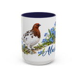 Alaska State Bird and Flower Mug, Watercolor Botanical Coffee Cup, Nature Lover Gift, 11oz 15oz Accent Mug — 15oz / Navy — front