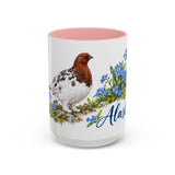 Alaska State Bird and Flower Mug, Watercolor Botanical Coffee Cup, Nature Lover Gift, 11oz 15oz Accent Mug — 15oz / Pink — front