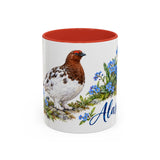 Alaska State Bird and Flower Mug, Watercolor Botanical Coffee Cup, Nature Lover Gift, 11oz 15oz Accent Mug — 11oz / Red — front