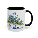 Alaska State Bird and Flower Mug, Watercolor Botanical Coffee Cup, Nature Lover Gift, 11oz 15oz Accent Mug — 11oz / Black — right