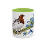 Alaska State Bird and Flower Mug, Watercolor Botanical Coffee Cup, Nature Lover Gift, 11oz 15oz Accent Mug — 11oz / Light Green — front