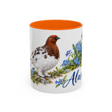 Alaska State Bird and Flower Mug, Watercolor Botanical Coffee Cup, Nature Lover Gift, 11oz 15oz Accent Mug — 11oz / Orange — front