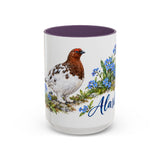 Alaska State Bird and Flower Mug, Watercolor Botanical Coffee Cup, Nature Lover Gift, 11oz 15oz Accent Mug — 15oz / Purple — front