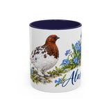 Alaska State Bird and Flower Mug, Watercolor Botanical Coffee Cup, Nature Lover Gift, 11oz 15oz Accent Mug — 11oz / Navy — front