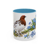 Alaska State Bird and Flower Mug, Watercolor Botanical Coffee Cup, Nature Lover Gift, 11oz 15oz Accent Mug — 11oz / Light Blue — front