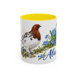 Alaska State Bird and Flower Mug, Watercolor Botanical Coffee Cup, Nature Lover Gift, 11oz 15oz Accent Mug — 11oz / Yellow — front