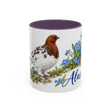 Alaska State Bird and Flower Mug, Watercolor Botanical Coffee Cup, Nature Lover Gift, 11oz 15oz Accent Mug — 11oz / Purple — front