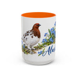 Alaska State Bird and Flower Mug, Watercolor Botanical Coffee Cup, Nature Lover Gift, 11oz 15oz Accent Mug — 15oz / Orange — front