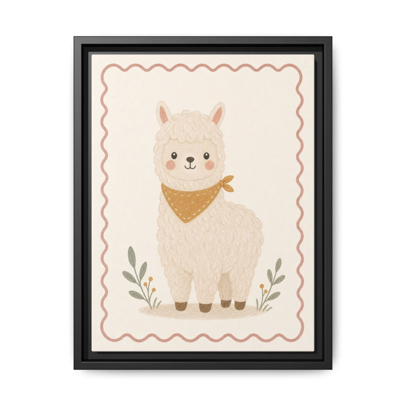 Alpaca Neckerchief Framed Nursery Canvas, Storybook Kids Room Wall Art, 12x16 18x24 — 6ad8668b4a87cc6e1a0e5ec1_88292_103215_front