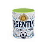 Argentina Soccer Mug — El Futbol Es Pasion — Independent Country Fan Art — 11oz 15oz — Front view — Photo 15