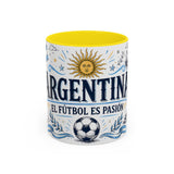 Argentina Soccer Mug — El Futbol Es Pasion — Independent Country Fan Art — 11oz 15oz — Front view — Photo 12