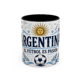 Argentina Soccer Mug — El Futbol Es Pasion — Independent Country Fan Art — 11oz 15oz — Front view — Photo 1