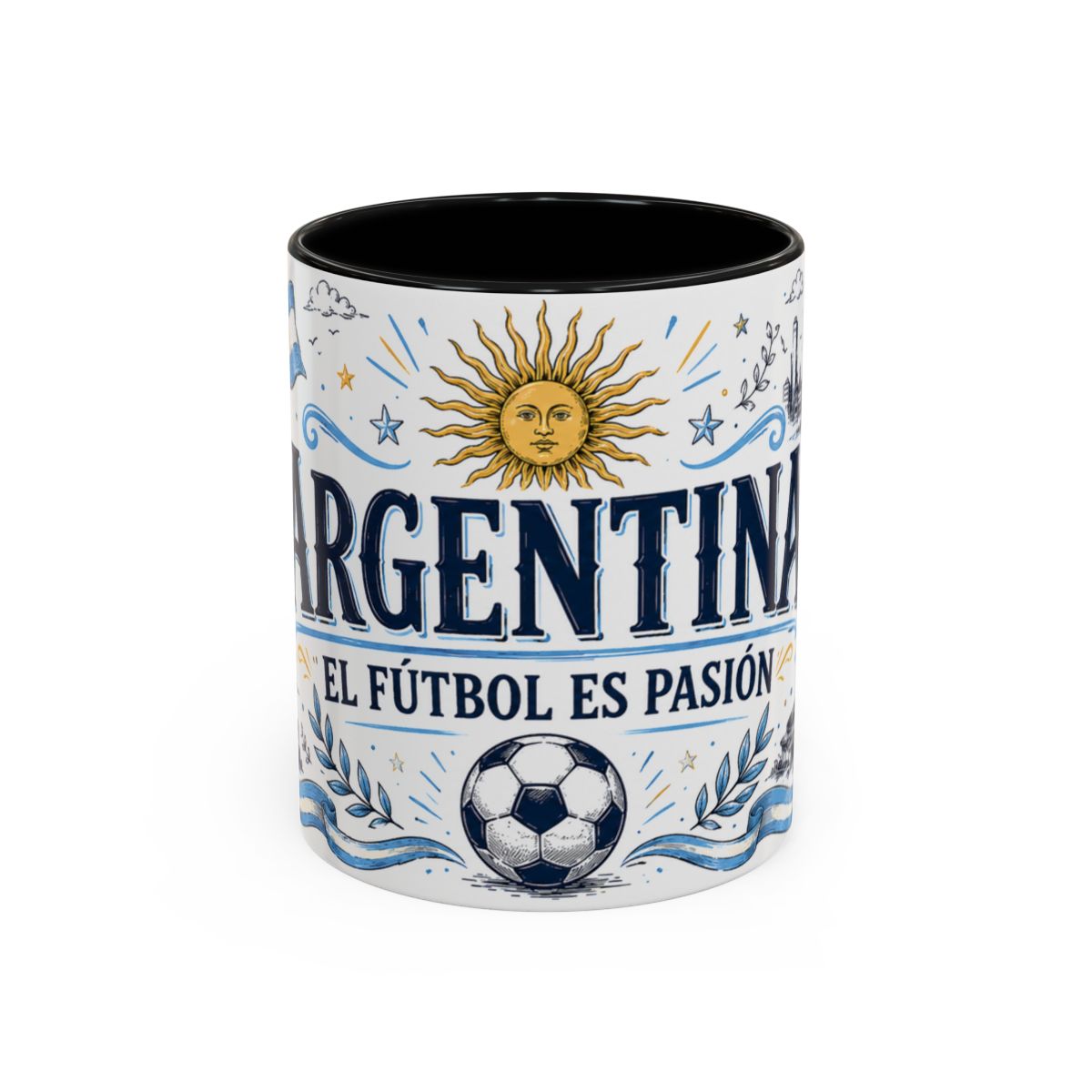 Argentina Soccer Mug — El Futbol Es Pasion — Independent Country Fan Art — 11oz 15oz — Front view — Photo 1