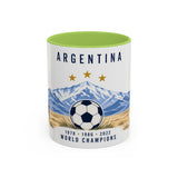 Argentina World Champions Mug — Three Time Soccer Champion Gift — Argentine Football Fan Cup — 1978–2022 — 11oz 15oz — Front view — Photo 15