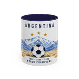 Argentina World Champions Mug — Three Time Soccer Champion Gift — Argentine Football Fan Cup — 1978–2022 — 11oz 15oz — Front view — Photo 2