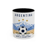 Argentina World Champions Mug — Three Time Soccer Champion Gift — Argentine Football Fan Cup — 1978–2022 — 11oz 15oz — Front view — Photo 1