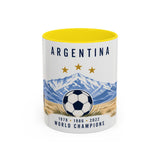 Argentina World Champions Mug — Three Time Soccer Champion Gift — Argentine Football Fan Cup — 1978–2022 — 11oz 15oz — Front view — Photo 12