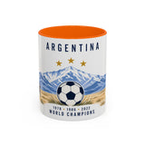 Argentina World Champions Mug — Three Time Soccer Champion Gift — Argentine Football Fan Cup — 1978–2022 — 11oz 15oz — Front view — Photo 11