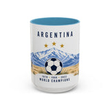 Argentina World Champions Mug — Three Time Soccer Champion Gift — Argentine Football Fan Cup — 1978–2022 — 11oz 15oz — Front view — Photo 10