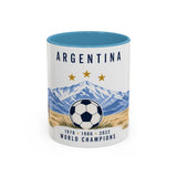 Argentina World Champions Mug — Three Time Soccer Champion Gift — Argentine Football Fan Cup — 1978–2022 — 11oz 15oz — Front view — Photo 9