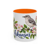 Arkansas State Bird and Flower Mug, Watercolor Botanical Coffee Cup, Nature Lover Gift, 11oz 15oz Accent Mug — 11oz / Orange — front