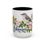 Arkansas State Bird and Flower Mug, Watercolor Botanical Coffee Cup, Nature Lover Gift, 11oz 15oz Accent Mug — 15oz / Black — front
