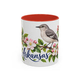 Arkansas State Bird and Flower Mug, Watercolor Botanical Coffee Cup, Nature Lover Gift, 11oz 15oz Accent Mug — 11oz / Red — front